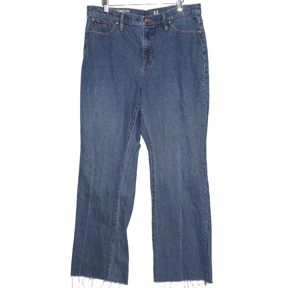 Womens J. Crew Full Length Demi Boot BF569 Blue High Rise Bootcut Jeans Size 32